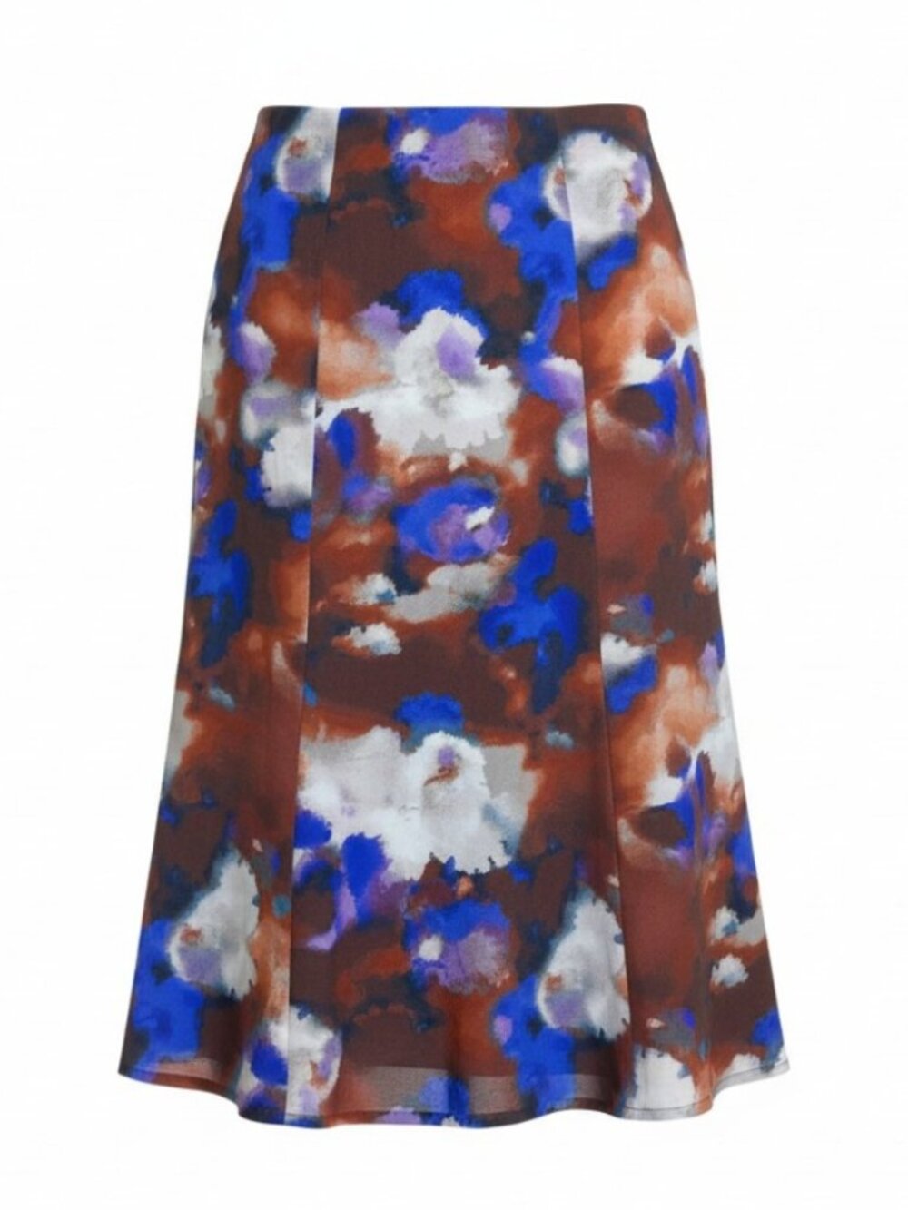 Jones NY Midi Skirt Abstract Floral Brown Cobalt Blue Beige Pleated Flare (10)